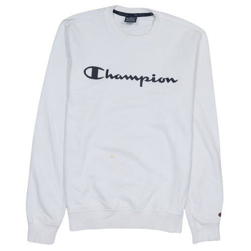 Champion Men's White Medium Crew Neck Logo Sweatshirt