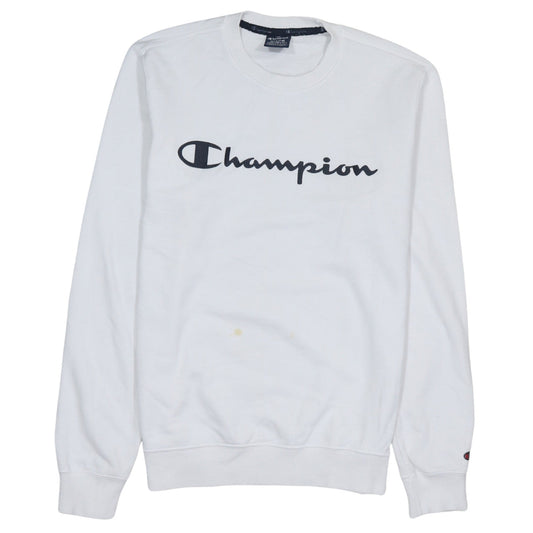 Champion Men's White Medium Crew Neck Logo Sweatshirt