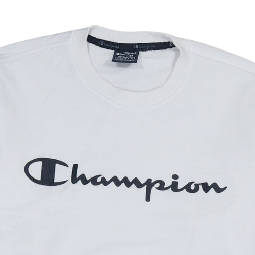 Champion Men's White Medium Crew Neck Logo Sweatshirt