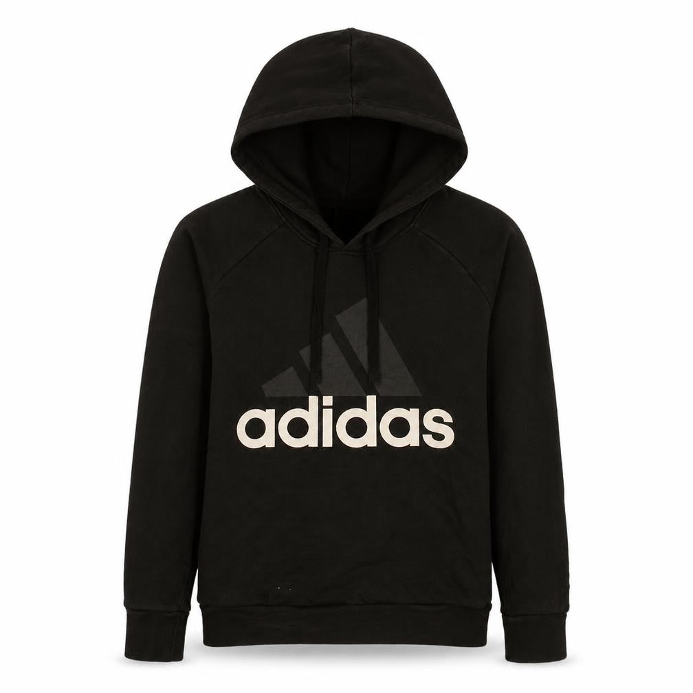 Front view of Adidas women’s black small pullover hoodie sweatshirt