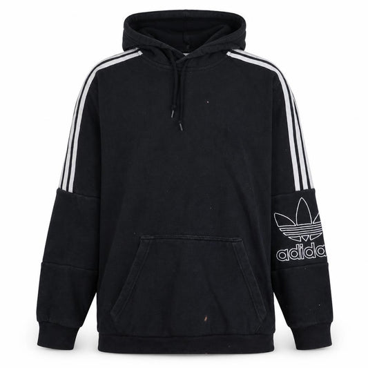 Front view of Adidas men’s black pullover hoodie m logo sports fleece sweatshirt