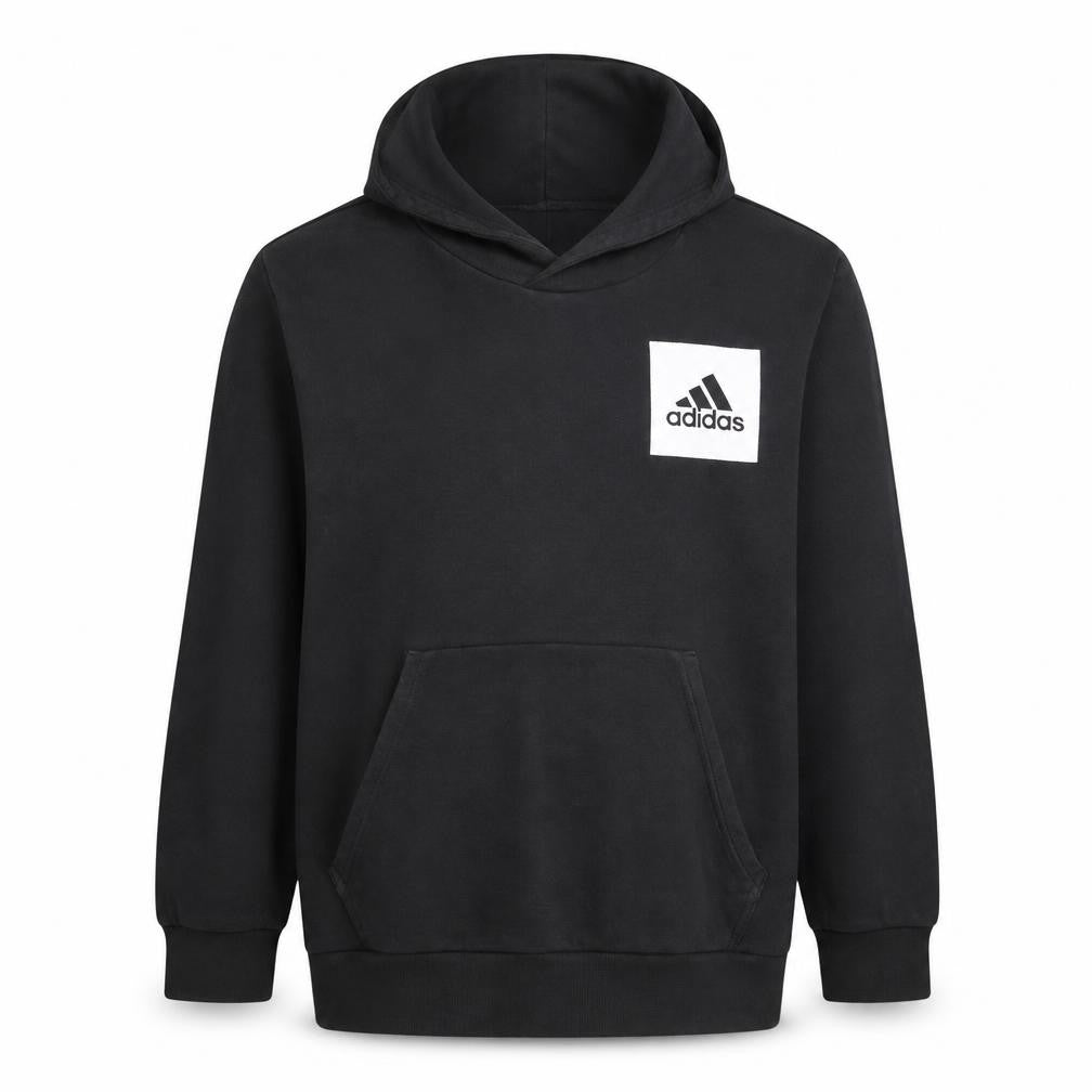 Front view of Adidas Men’s Black XL Pullover Hoodie with Logo Front