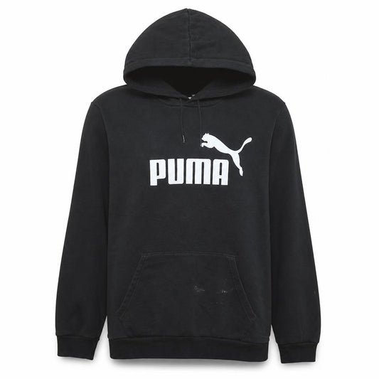 Front view of Puma Men's Black Pullover Hoodie L Regular Fit Fleece Sportswear