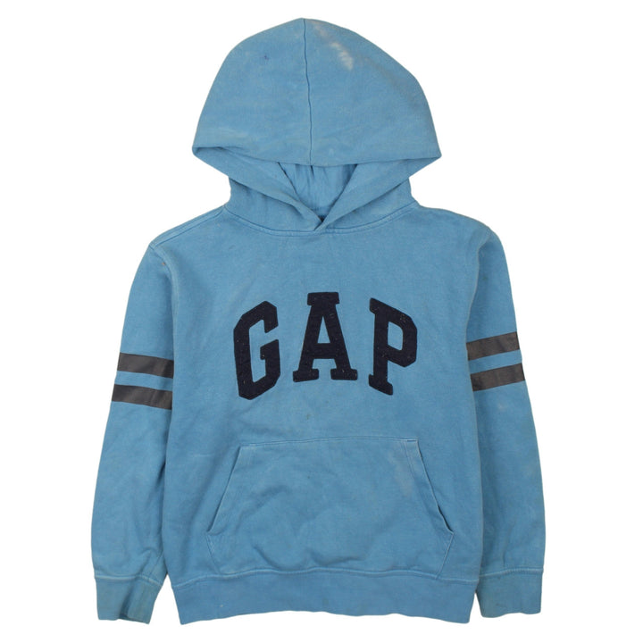 GAP Boys Blue XL Pullover Fleece Hoodie with Logo and Striped Sleeves