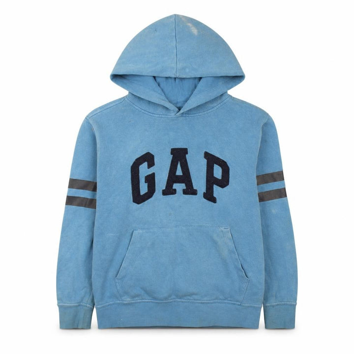Gap Boys Blue XL Pullover Fleece Hoodie with Logo and Striped Sleeves