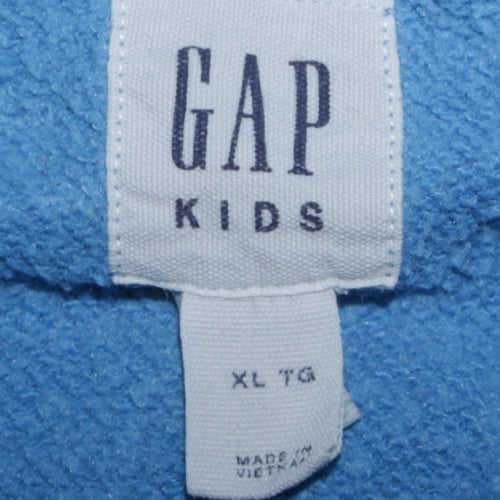 GAP Boys Blue XL Pullover Fleece Hoodie with Logo and Striped Sleeves