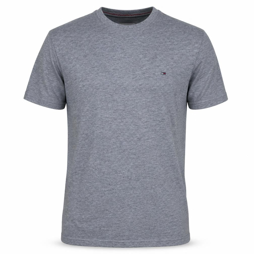 Front view of Hilfiger Denim Men's Grey Cotton Regular Fit Short Sleeve Polo S