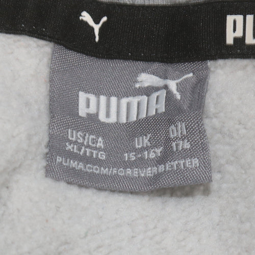Puma Boys Grey Pullover Hoodie 15-16 Years Fleece Logo Sweatshirt