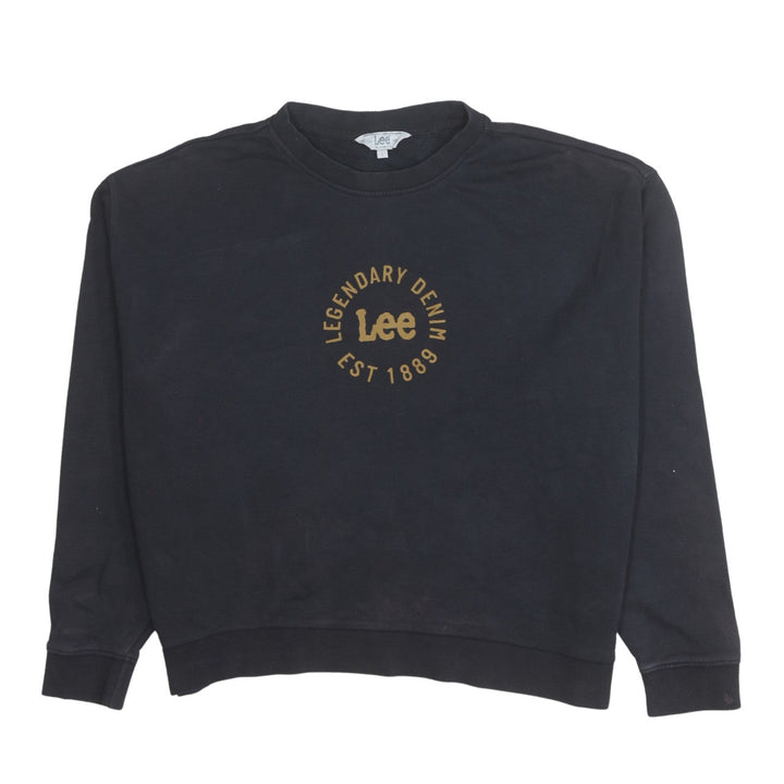 Lee Women Black Cotton Relaxed Fit Pullover Sweatshirt L