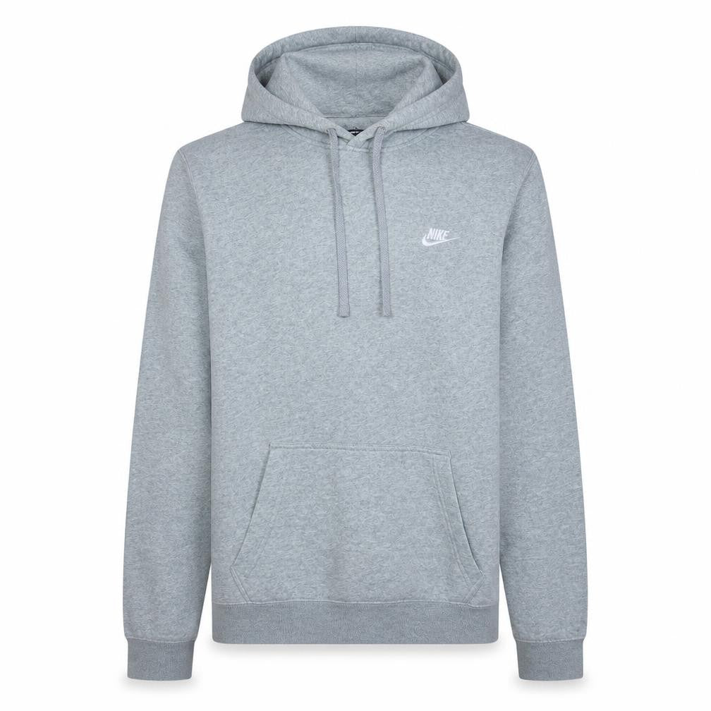 Front view of Nike Men's Grey Pullover Hoodie, size M, Classic Fleece Sweatshirt