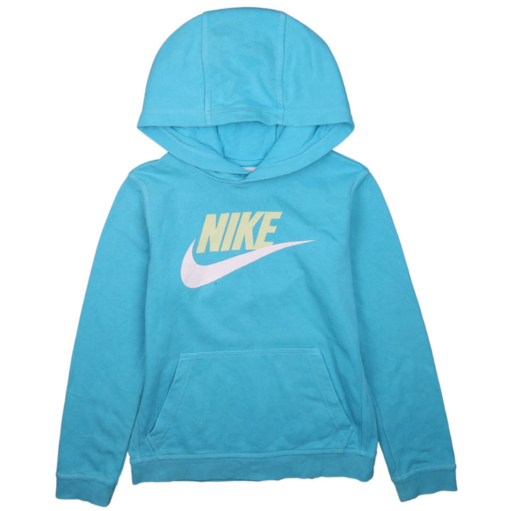 Nike Boys Blue Pullover Hoodie L Logo Print Fleece Sweatshirt
