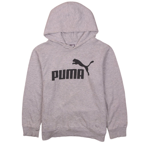 Puma Boys Grey Hoodie L 14-16 Pullover Fleece Cotton Blend Logo Print
