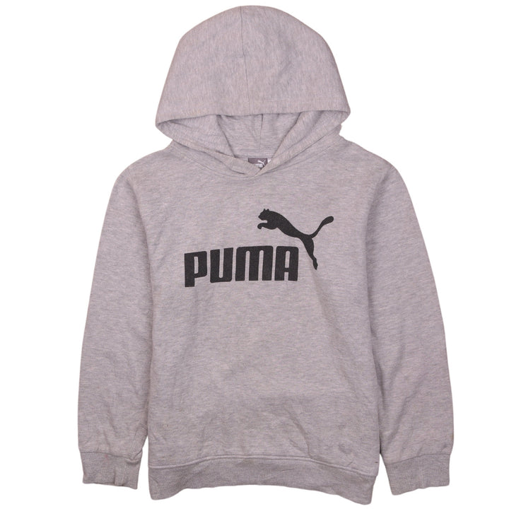 Puma Boys Grey Hoodie L 14-16 Pullover Fleece Cotton Blend Logo Print