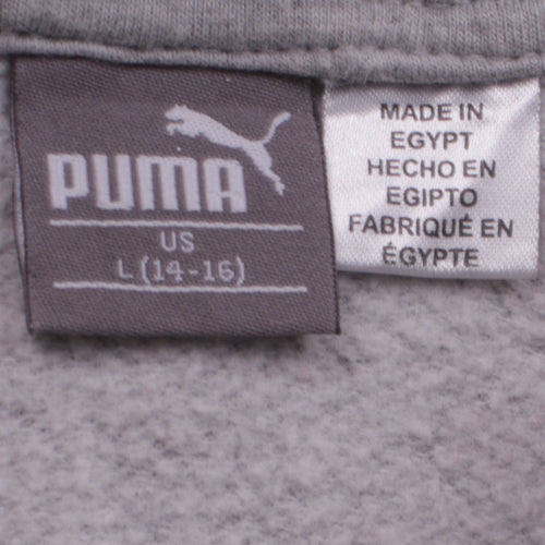 Puma Boys Grey Hoodie L 14-16 Pullover Fleece Cotton Blend Logo Print