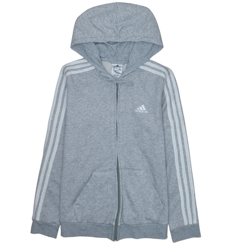 Adidas Women Grey Full Zip Hoodie Small 8-10 Hooded Sweatshirt