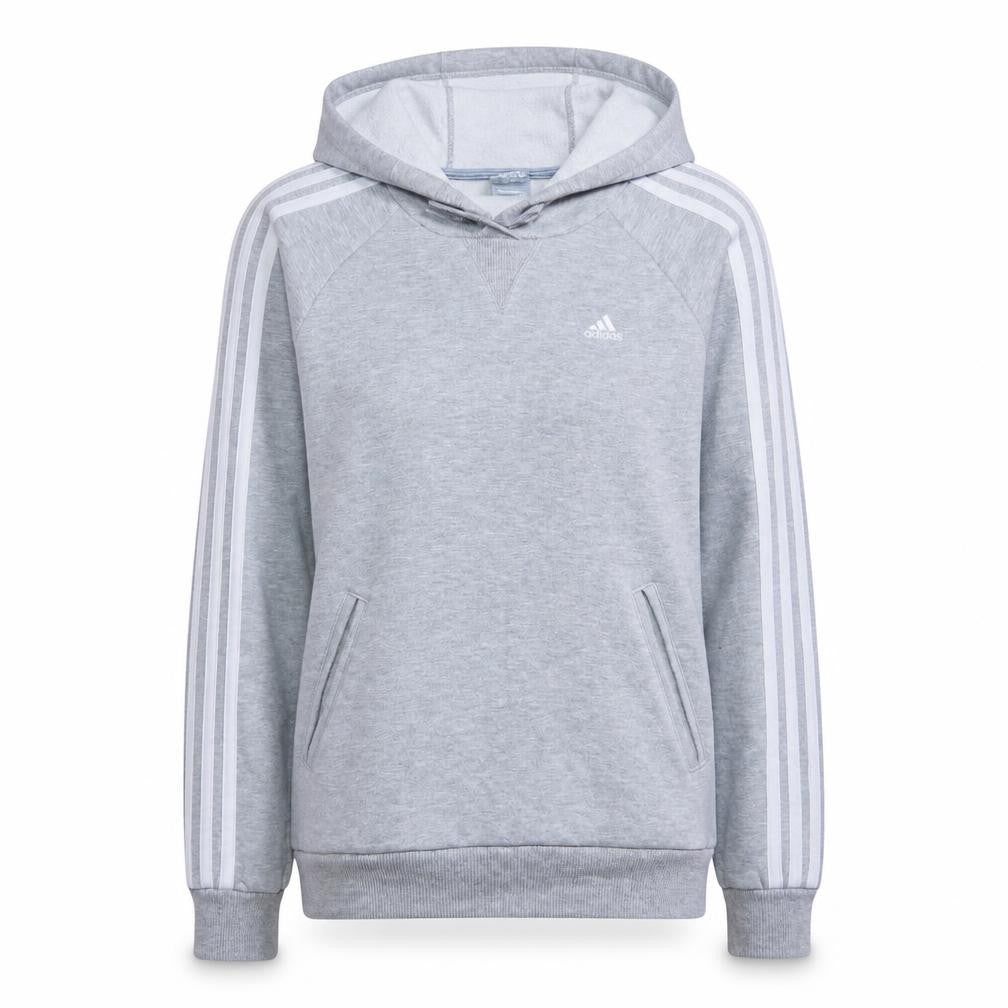 Front view of Adidas Women Grey Hoodie, size 8, Pullover Hooded Sweatshirt