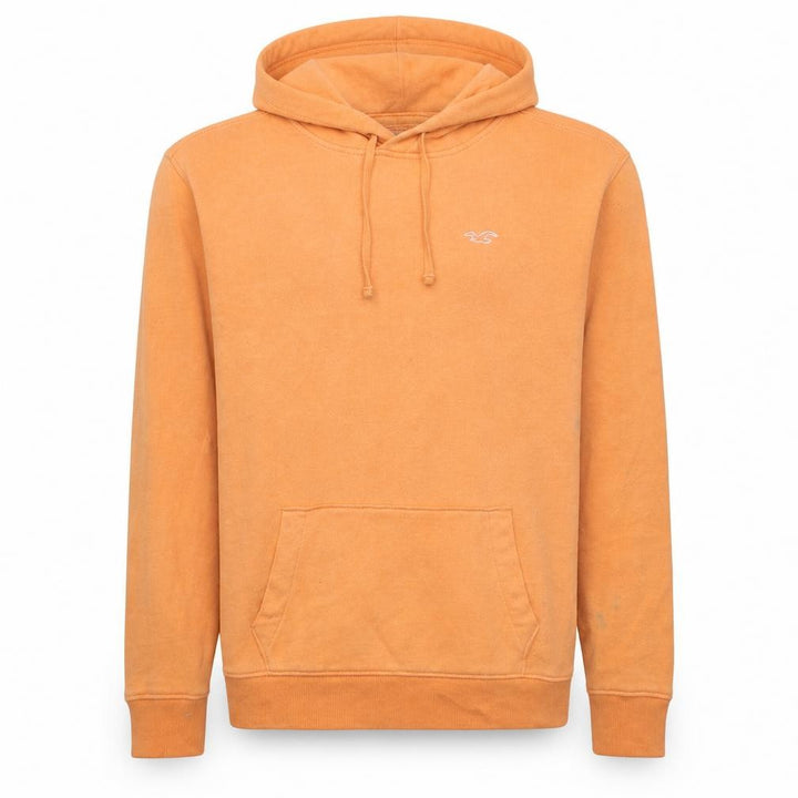 Hollister Men's Orange Pullover Hoodie Size S Fleece Logo Sweatshirt