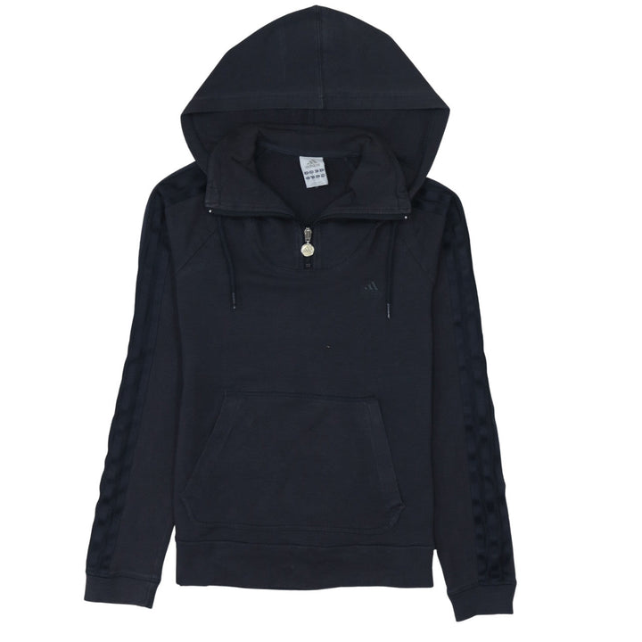 Adidas Women Black 1/4 Zip Hooded Sweatshirt Size 10 Organic Cotton