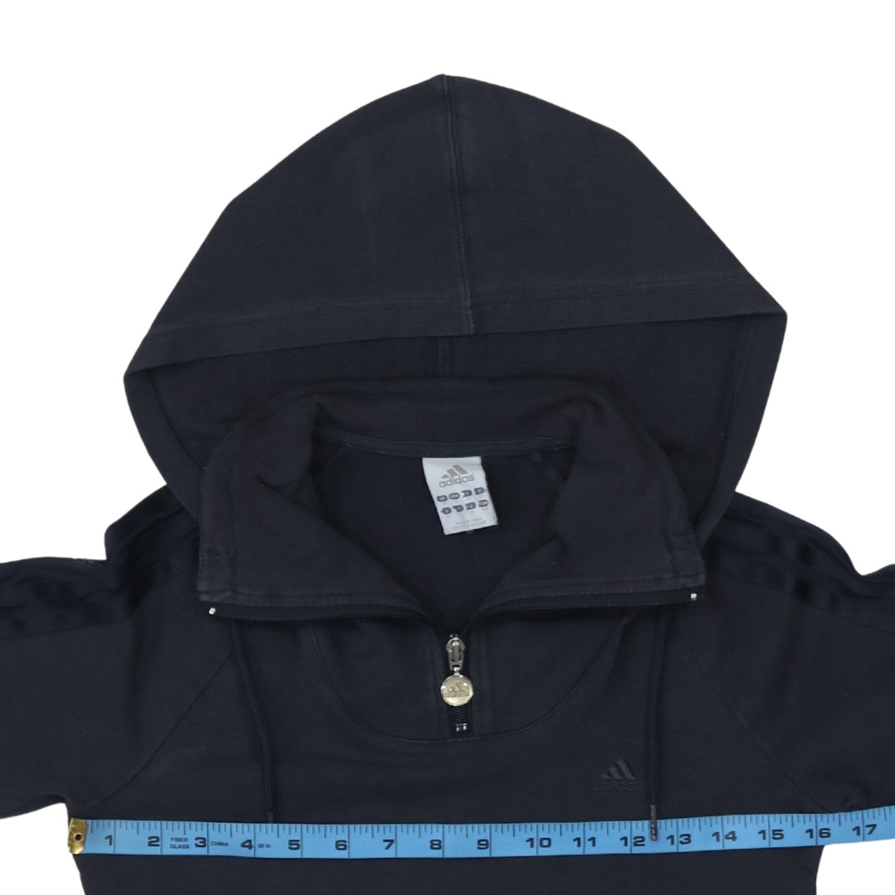 Adidas Women Black 1/4 Zip Hooded Sweatshirt Size 10 Organic Cotton