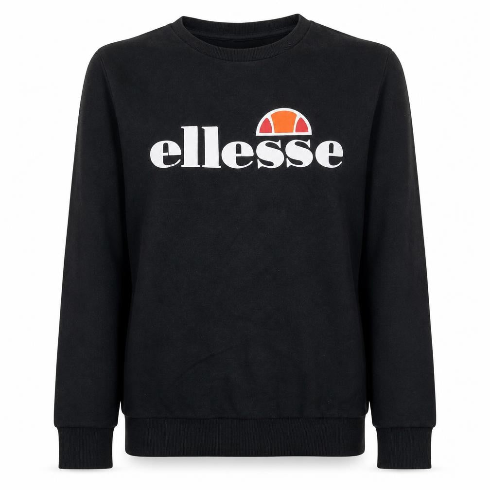 Front view of Ellesse women’s black uk 8 pullover crew neck sweatshirt
