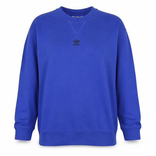 Front view of Adidas women’s blue crew neck long sleeve sweatshirt, size UK 8