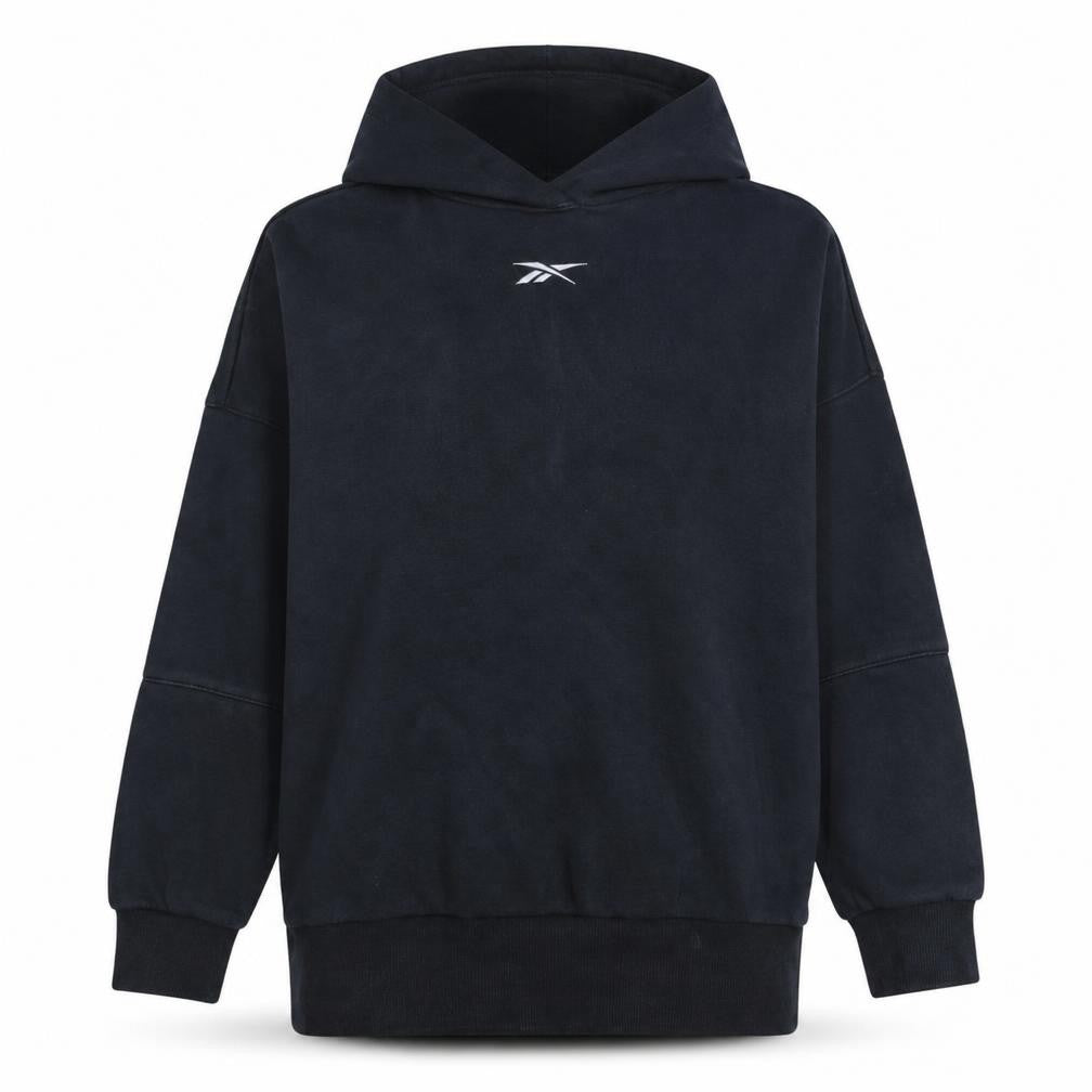 Front view of Reebok Women's Black Small Pullover Hoodie Sweatshirt