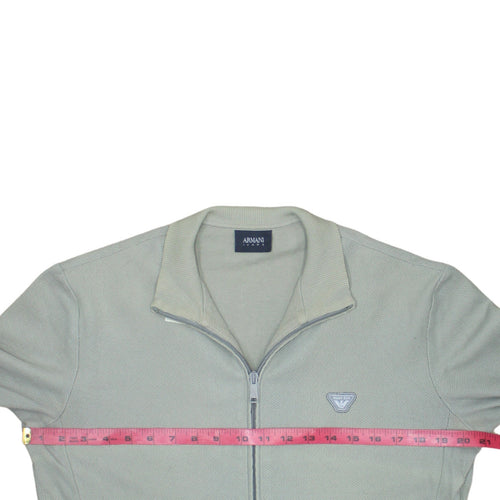 Armani Jeans Men's Grey Full Zip Collared Knit Jumper Size L