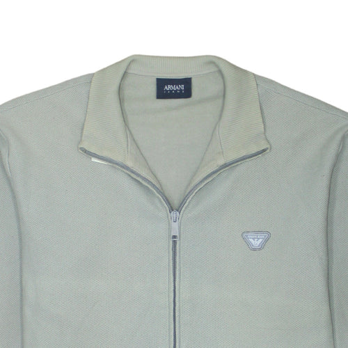 Armani Jeans Men's Grey Full Zip Collared Knit Jumper Size L