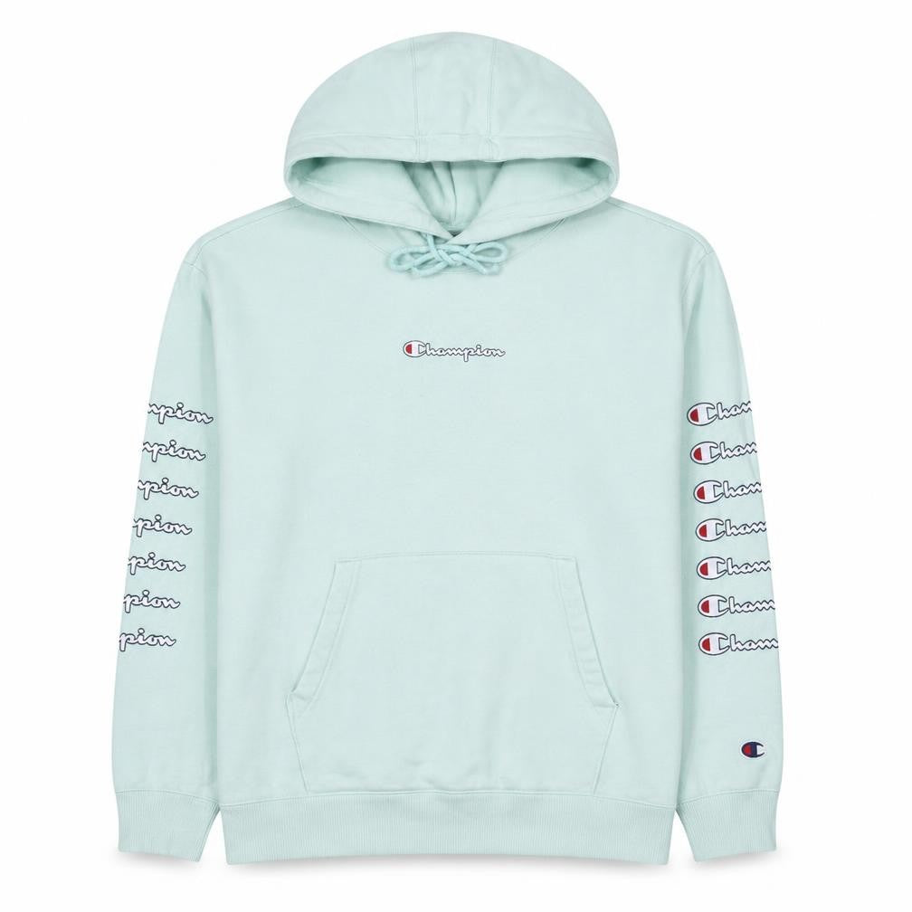 Champion Women Mint Green Large Pullover Hoodie with Logo Sleeves