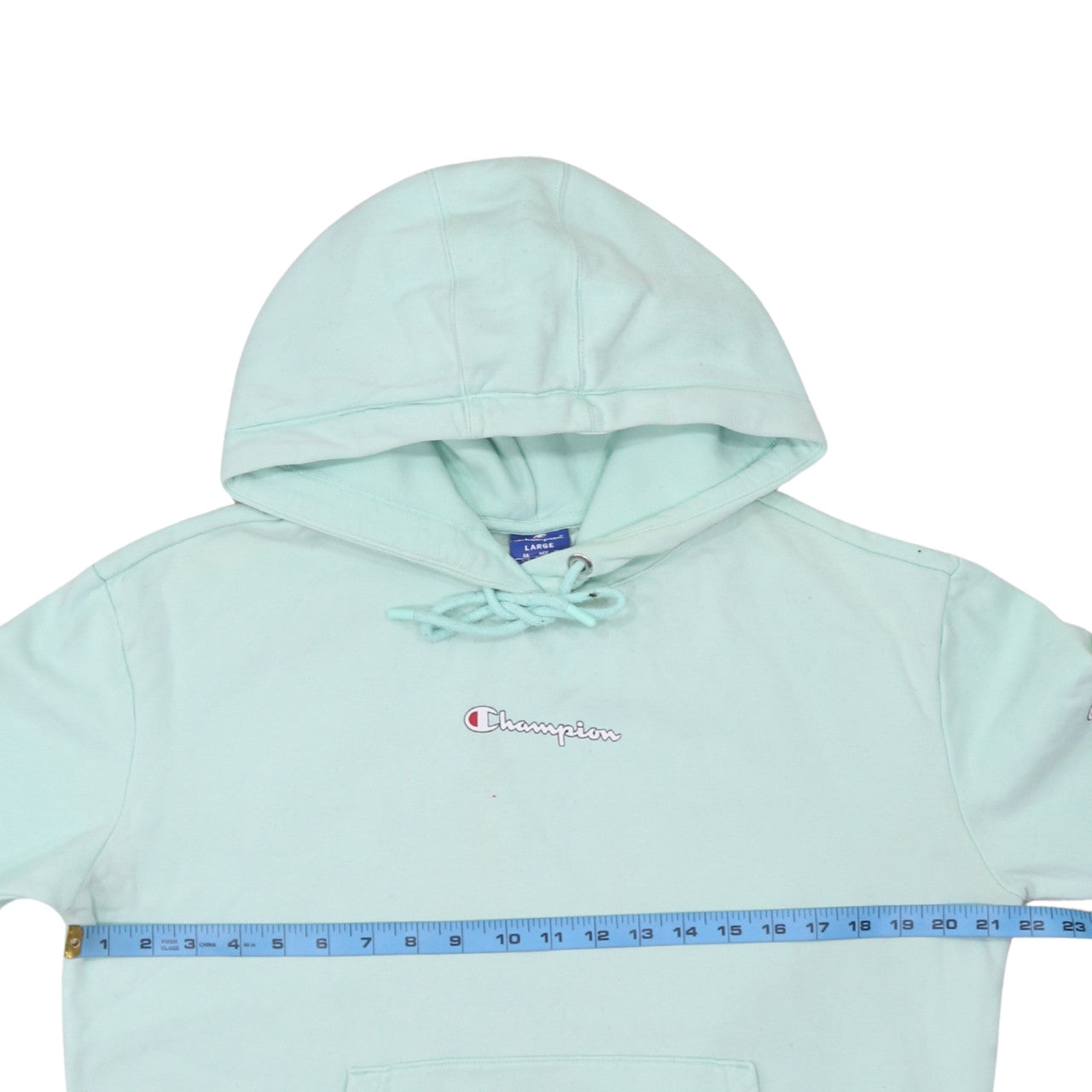Champion Women Mint Green Large Pullover Hoodie with Logo Sleeves