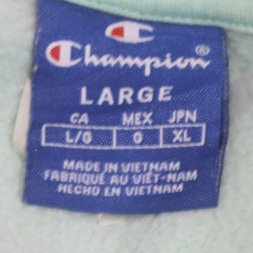 Champion Women Mint Green Large Pullover Hoodie with Logo Sleeves