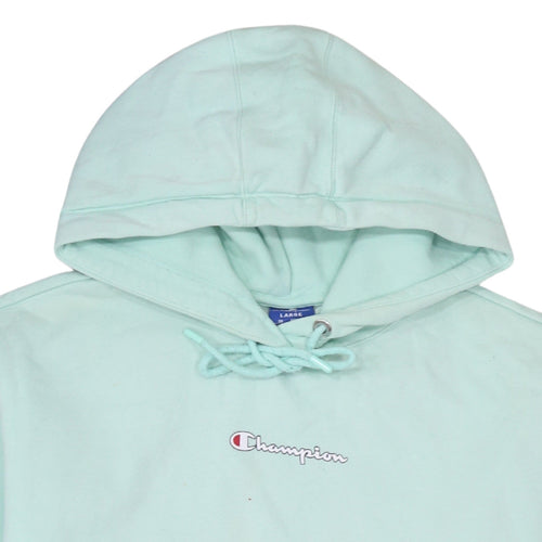Champion Women Mint Green Large Pullover Hoodie with Logo Sleeves