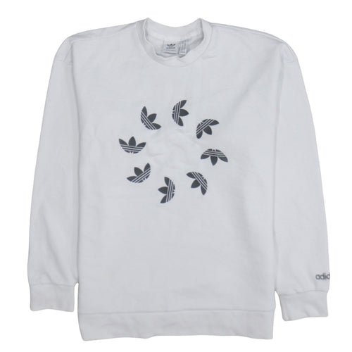 Adidas Womens White Crew Neck Pullover Sweatshirt Size 10 Cotton Blend