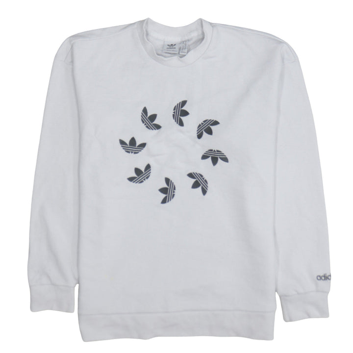 Adidas Womens White Crew Neck Pullover Sweatshirt Size 10 Cotton Blend