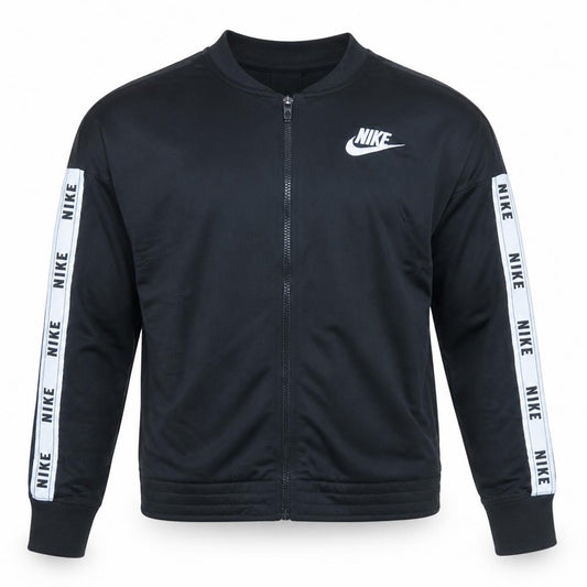 Front view of Nike boys’ black xl track jacket full zip sports activewear top