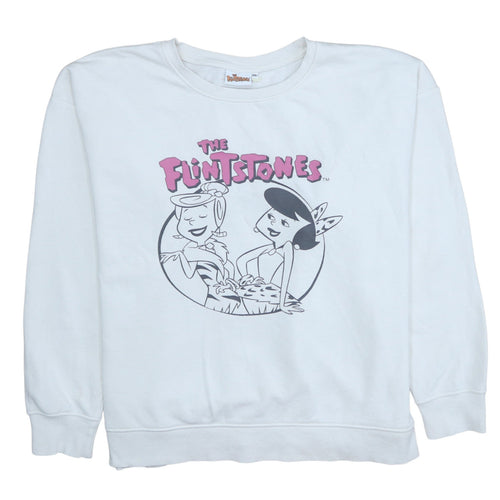 The Flintstones Womens White XXL Pullover Sweatshirt Cartoon Graphic