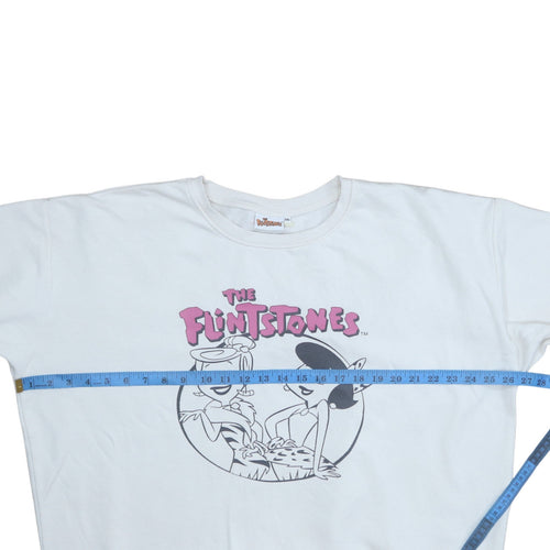 The Flintstones Womens White XXL Pullover Sweatshirt Cartoon Graphic