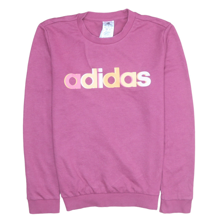 Adidas Womens Pink Logo Crew Neck Pullover Sweatshirt Size 12-14