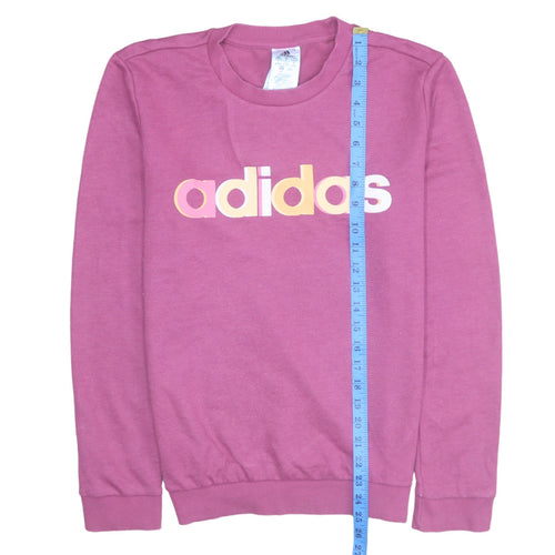 Adidas Womens Pink Logo Crew Neck Pullover Sweatshirt Size 12-14