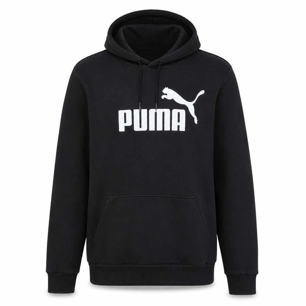 Front view of Puma Men's Black Pullover Hoodie Small Logo Fleece Sweatshirt