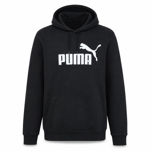Front view of Puma Men's Black Pullover Hoodie Small Logo Fleece Sweatshirt