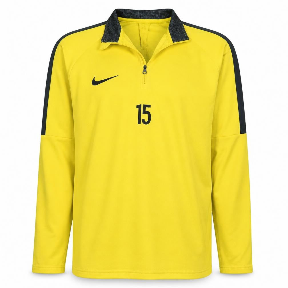 Front view of Nike Men's Yellow Dri-Fit 1/4 Zip Athletic Sweatshirt, size M