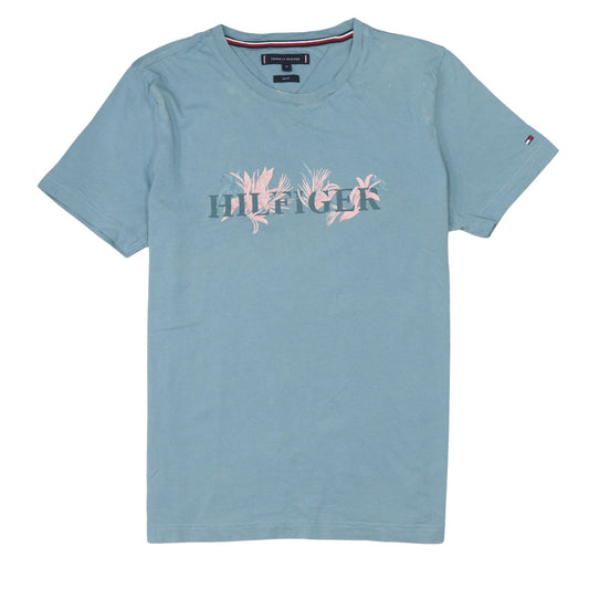 Tommy Hilfiger Men’s Blue Floral Logo Slim Fit Cotton T-Shirt Size M