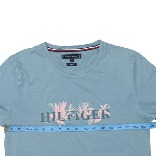 Tommy Hilfiger Men’s Blue Floral Logo Slim Fit Cotton T-Shirt Size M