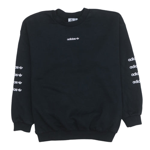 Adidas Women Black Crew Neck Pullover Sweatshirt UK 10 Logo Print