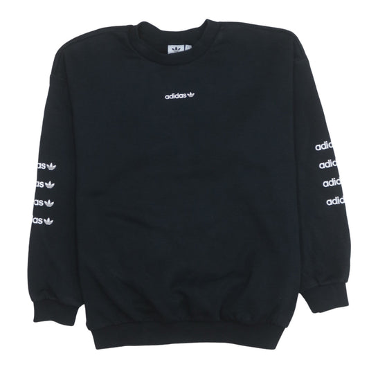 Adidas Women Black Crew Neck Pullover Sweatshirt UK 10 Logo Print