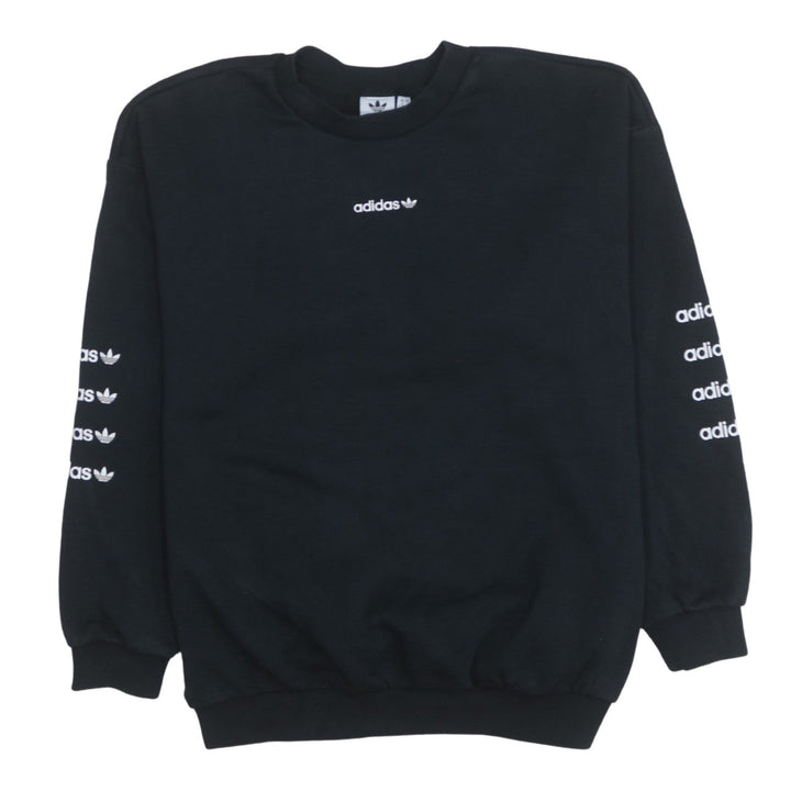 Adidas Women Black Crew Neck Pullover Sweatshirt UK 10 Logo Print
