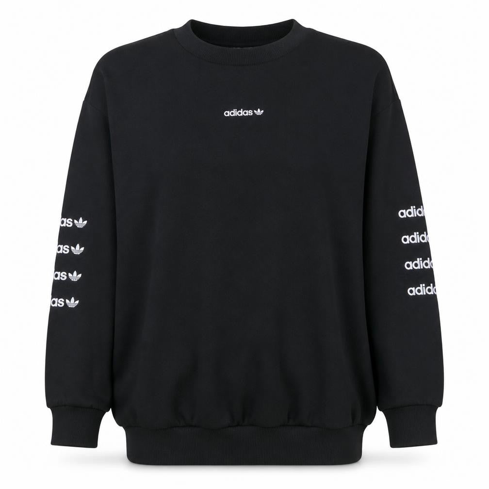 Front view of Adidas Women Black Crew Neck Pullover Sweatshirt UK 10 Logo Print