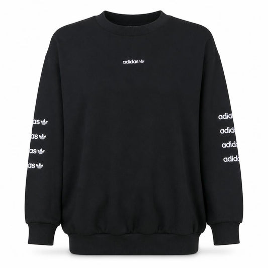 Front view of Adidas Women Black Crew Neck Pullover Sweatshirt UK 10 Logo Print