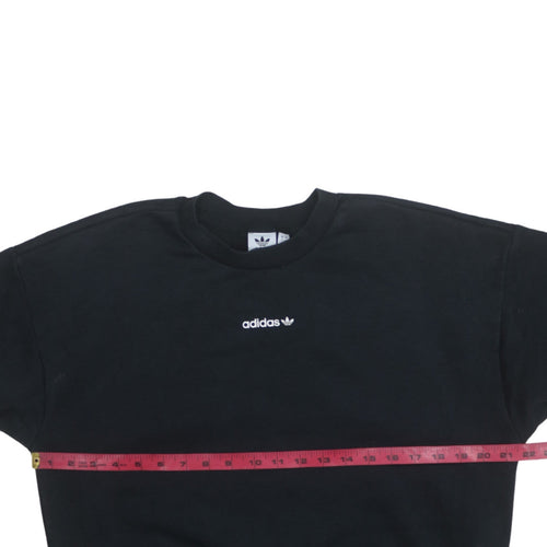Adidas Women Black Crew Neck Pullover Sweatshirt UK 10 Logo Print